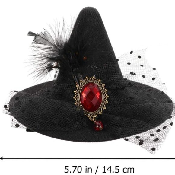 Witch Hat Hair Clip Mini Top Hat Halloween Mesh Paper Flower Fascinator main image 7